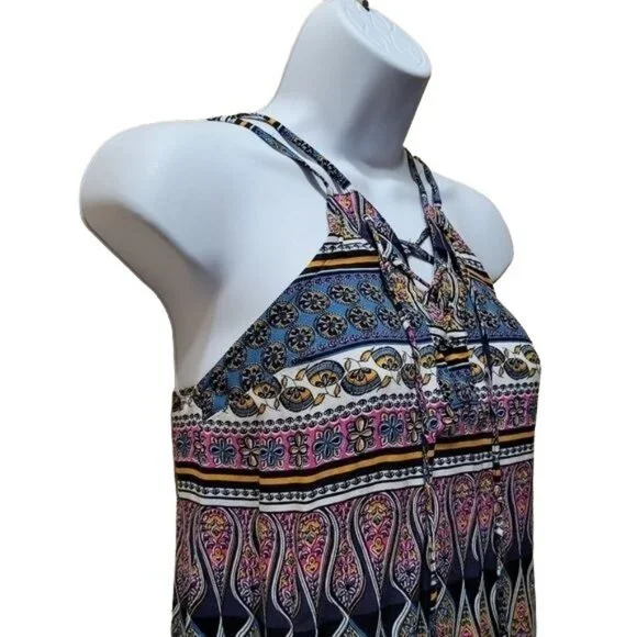 Hollister Women's XS Boho Print Sleeveless Dress Lace-Up SummerFestival Style - Picture 7 of 10